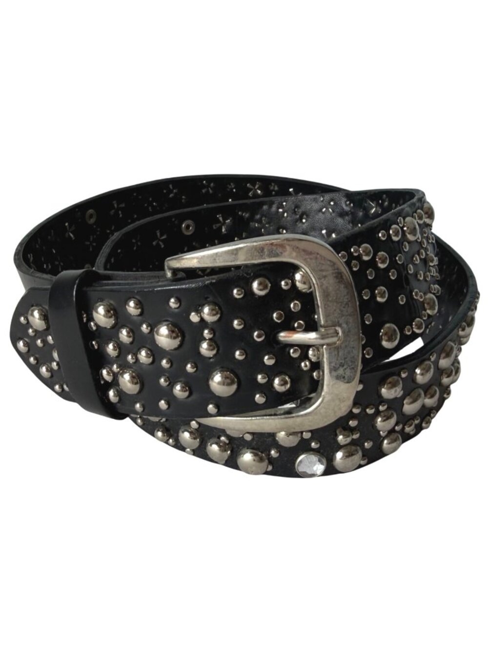 Tilt Women's Faux Leather Belt L Black Silver Studded Biker Goth Punk Y2K Bling